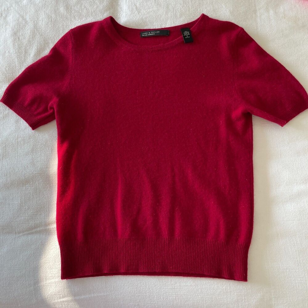 Vintage Lord & Taylor Red 2Ply Cashmere Short Sleeve Top Women's Small